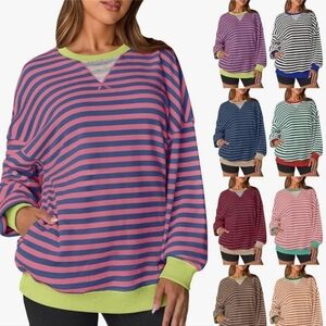 Women's oversized rose and blue sweatshirt, top.